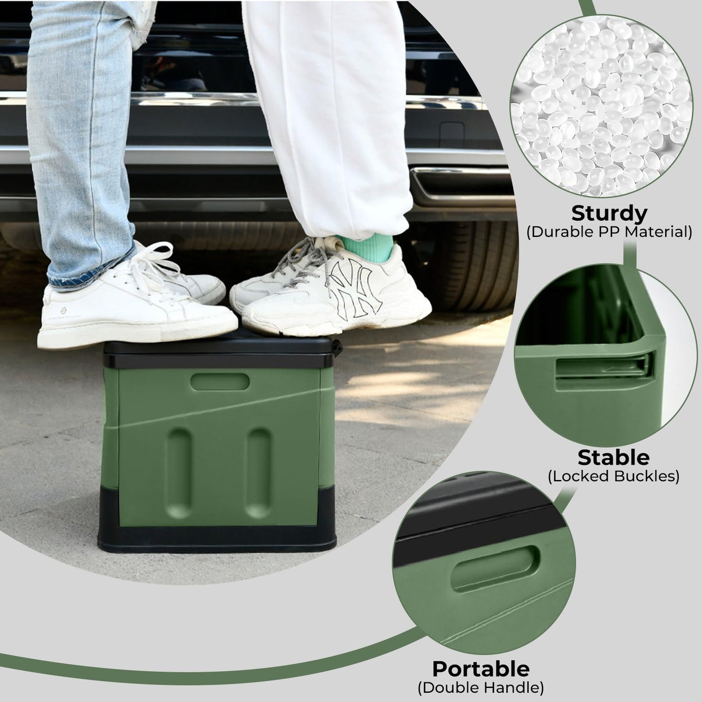 SaiXuan Portable Folding Toilet Set, 25L Capacity, Supports up to 150KG, 24 Trash Bags,Carry Bag, Toilet Seat Cushion, Portable Toilet for Camping, RV, Hiking (Military Green)