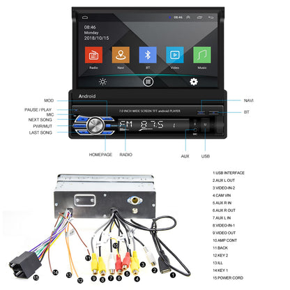 CAMECHO DAB+ Android car stereo 1 Din with navigation, 7 inch retractable screen with Bluetooth hands-free calling Mirror-Link AUX-in FM USB+backup camera & microphone