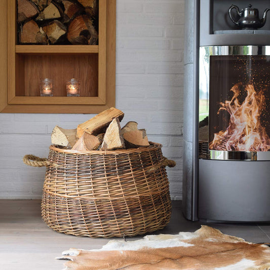 UNUS wicker basket made of willow for firewood storage, laundry, or decoration. Diameter 50cm.