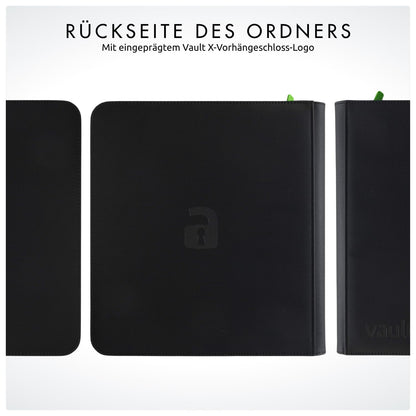 Vault X 12-Pocket Trading Card Binder with Zipper, holds 480 cards, made of premium Exo-Tec material, 20 side-loading pages, collector's album for trading card games, sports cards, TCG (Black)