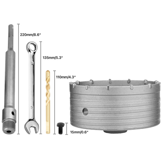 120mm SDS Plus core drill set, M22 thread SDS plus adapter 220mm, and pilot drill 8x110mm. Hole saw drill for masonry natural stones sandstones artificial stones concrete marble (120mm).