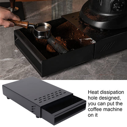 Coffee Knock Box, Modern Stainless Steel Thickened Espresso Knock Box, Space-Saving Removable Drawer, Coffee Grounds Bin with Detachable, Shock-Absorbing Knock Bar and Non-Slip (Black)
