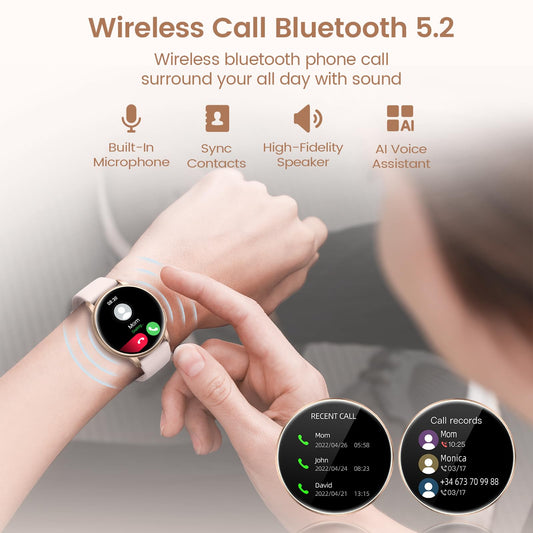 RUXINGX Women's Smartwatch with phone function 1.32" HD Full Touch Screen, watch with SpO2 heart rate monitor menstrual cycle sleep monitor step counter calories fitness tracker IP68 iOS Android Rose Gold