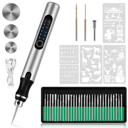 Electric Engraving Pen, Multifunctional Engraving Tool Set Portable Wireless Etching Pen for DIY Jewelry Metal Glass Plastic Wood Ceramic Stone Engraving