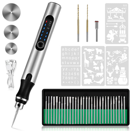 Electric Engraving Pen, Multifunctional Engraving Tool Set Portable Wireless Etching Pen for DIY Jewelry Metal Glass Plastic Wood Ceramic Stone Engraving