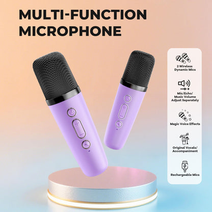 Kids Mini Karaoke Machine with 2 Microphones Bluetooth Speaker with LED Lights and Voice Changer, Gift for Girls 3, 4, 5, 6, 7, 8, 9, 10, 11, 12+ Years (Purple)