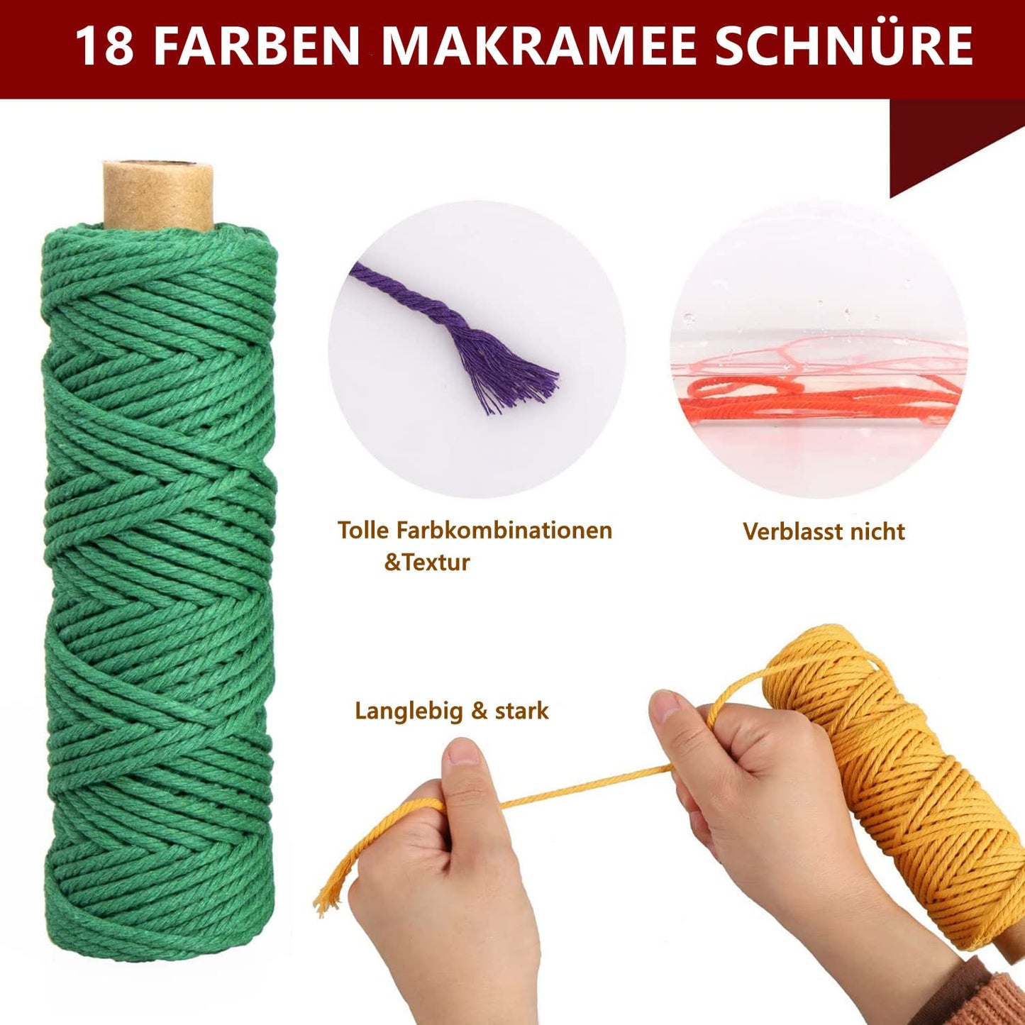 3mm x 30M Macrame Cord, 18 pieces of cotton cord for DIY crafts, knitting, boho decor. Perfect for wall hangings, living room, balcony, bedroom decoration.