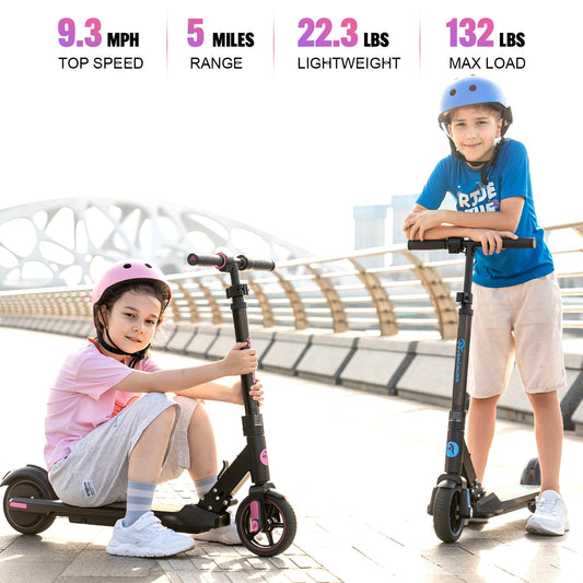 EVERCROSS EV06C electric scooter, 6.5'' Foldable E Scooter for kids aged 6-12, up to 15 km/h & 8 km range, LED display, colorful lights, lightweight electric scooter for children