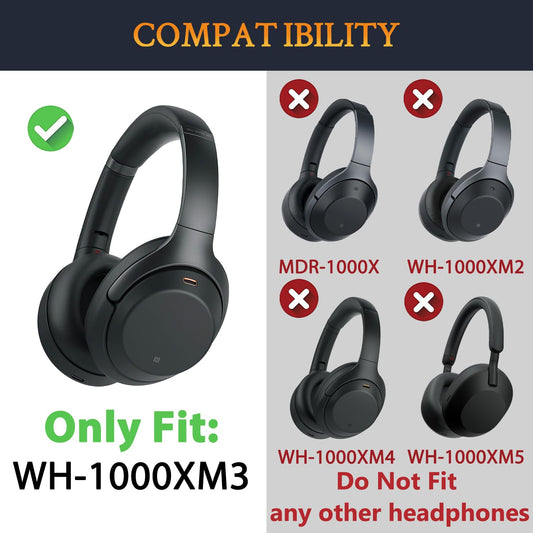 SOULWIT cooling gel replacement ear pads for Sony WH-1000XM3 (WH1000XM3) over-ear headphones, ear cushion with high-density noise isolation foam, extra thickness