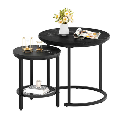 YITAHOME 2-Piece Round Coffee Table Set, Modern Living Room Table with Storage, Stackable Side Table Set with Wooden Top and Metal Frame, Living Room Home Office Coffee Table