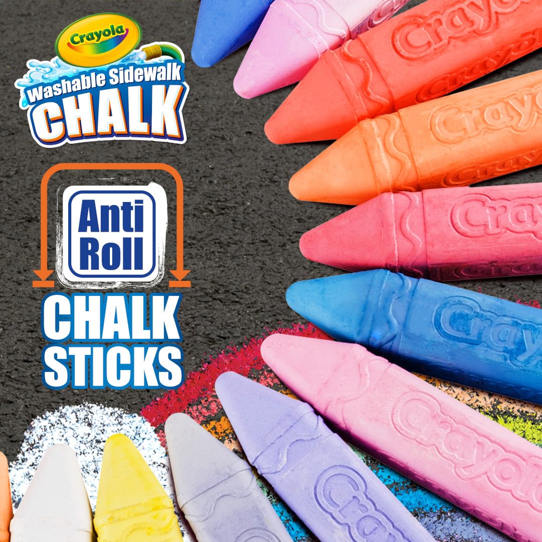 Crayola Washable Outdoor Chalk Collection (130 ct), Bulk Anti-Roll Chalk Sticks for Kids, Classroom Niche Toys, Outdoor Toys and Activities for Kids