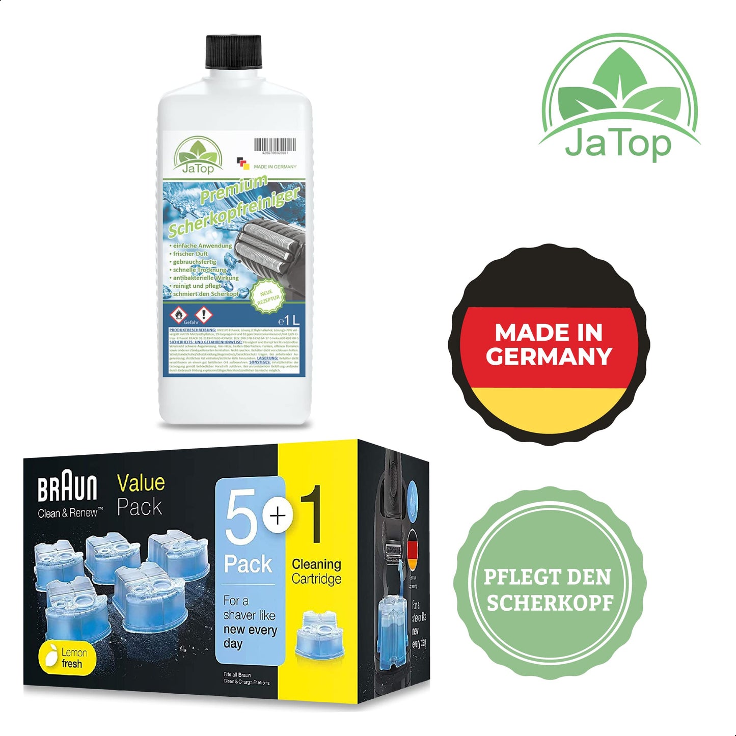 Original Braun cartridges plus refill fluid 1l (6 original sealed cartridges without box)
