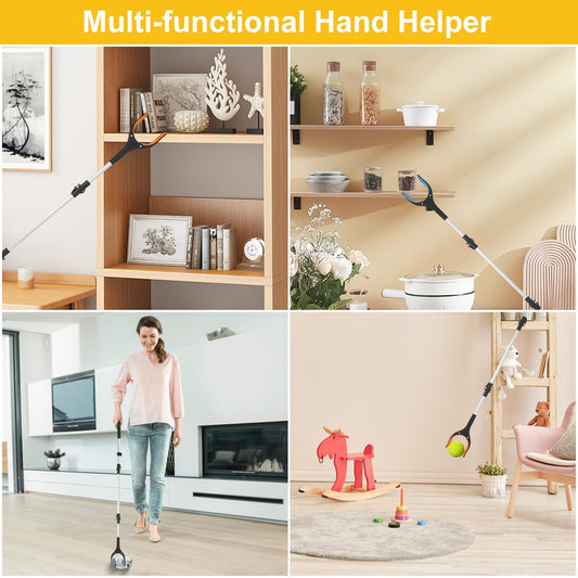 mumisuto 2 piece 109 cm grabber for seniors with 360° rotating head, foldable aluminum trash picker with extra long reach arm, grabber for seniors with magnetic tips.