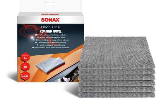 SONAX Coating Towel (6 pieces) soft microfiber cloth for gentle removal of polish or sealant residues Item No. 04511000 White