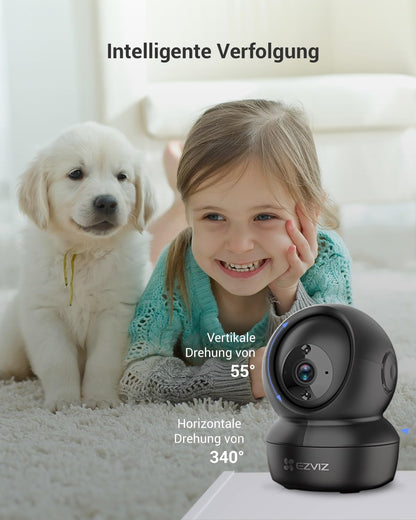 EZVIZ 2MP WiFi IP Camera, PT Indoor Surveillance Camera with Two-Way Audio, Motion Tracking, IR Night Vision for Pets, Dogs, Baby Monitor Compatible with Alexa, C6N Black, 1080p