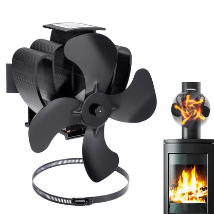4 Sheets Fireplace Fan with Clamp, Stove Fan environmentally friendly on the chimney, Fan for fireplace for wood stove/firewood/fireplace/stove pipe
