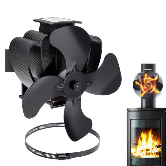 4 Sheets Fireplace Fan with Clamp, Stove Fan environmentally friendly on the chimney, Fan for fireplace for wood stove/firewood/fireplace/stove pipe