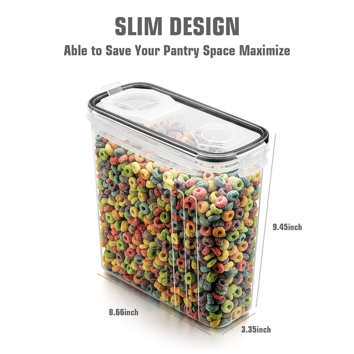 Wildone Plastic Cereal Container Set, 6 Large (16.9 Cups, 384 ml), Airtight Food Storage Containers - Leak-proof, BPA-free Cereal Dispenser | Flour, Dry Food with Black Lid