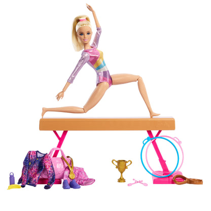 Barbie Gymnastics Fun playset with balance beam and over 10 themed accessories for victorious storytelling, HRG52