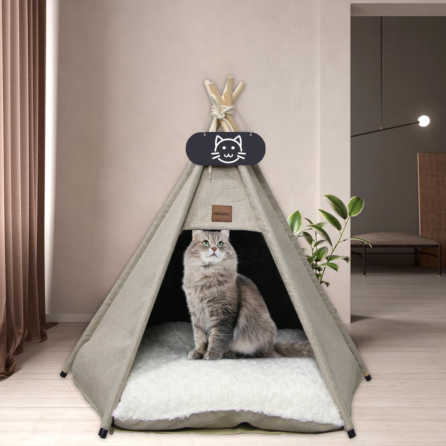 Whiwhi Tipi tent for pets, dog tent, cat tent with washable cushion. Pet tents, houses, dog caves, and pet houses. Foldable pet tent furniture 50x50x60cm.