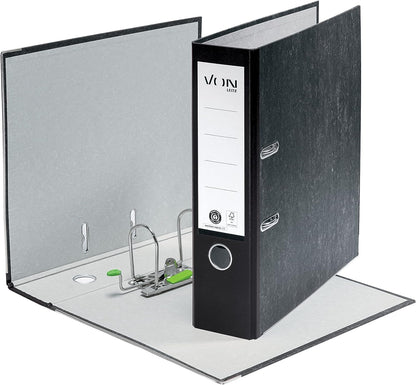 Leitz set of folders with dividers, 5-pack A4 folders made of 100% recycled cardboard, holds 600 sheets, 80mm spine width, black, 10531095 & 10-pack 12-part dividers made of 100% recycled cardboard, 13010000