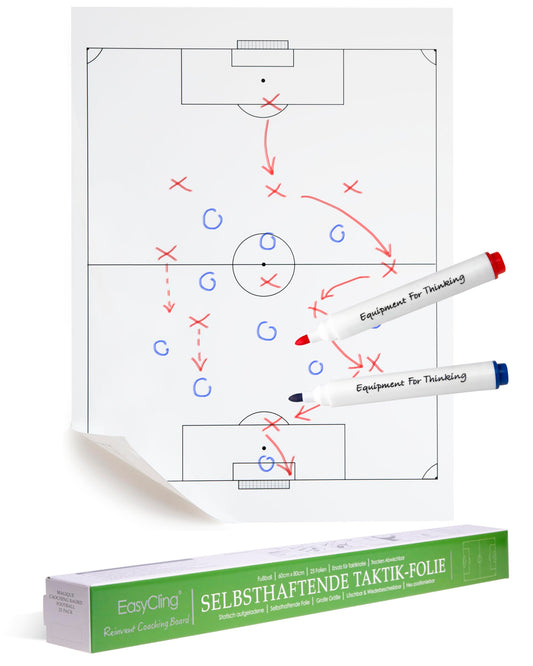 EASYCLING® Magic Football Tactical Board - Self-adhesive static football tactics sheets with 25 sheets & 2 board markers included. Erasable and rewritable, suitable for all smooth surfaces, 80cmx60cm.