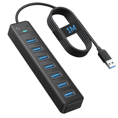 PHIXERO 7 Port USB Hub, 100CM Long Cable USB 3.0 Hub USB Distributor Adapter, Super Speed 5Gbps Data Hub, Compatible with All USB Port Devices