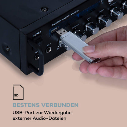 auna Karaoke Star 3 Karaoke Set - Karaoke system, 2 x 75 W max, Bluetooth, USB, Line-In, includes microphones and speaker cables, black.