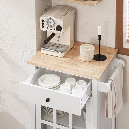SoBuy FKW98-WN Kitchen Trolley with 1 Door and Drawer Serving Cart with Rubberwood Worktop Side Trolley Trolley White WDH approx. 62x87.5x45.5cm