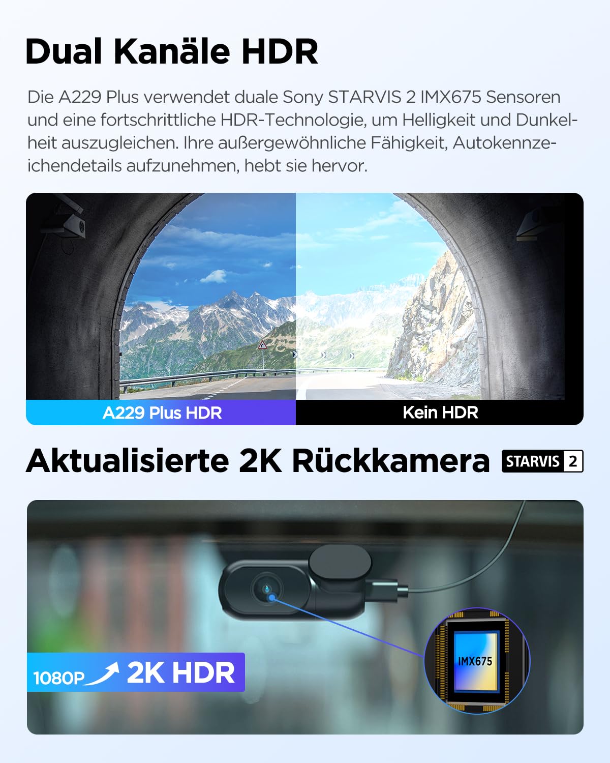VIOFO A229 Plus 2K + 2K Dual STARVIS 2, HDR Front Rear Dashcam Car, Voice Control & 5GHz Wi-Fi Wireless Autocamera, Ultra-Precise GPS, Super Night Vision 2.0, 2.4" Large LCD, Voice Alerts, 512GB Max
