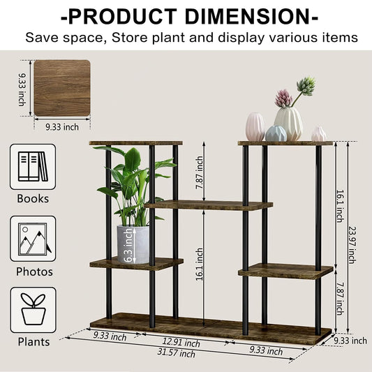 YOCOMEY Wooden Flower Shelf Plant Stand, Multi-Tier Flower Stand Plant Stand Flower Step Plant Step Standing Shelf for Indoor Garden Balcony Decoration (4 Tier 10 Pots, Black), (US-YO20230722-011)