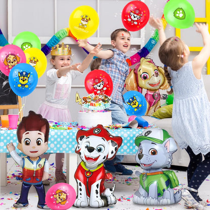 Patrol birthday decor for 4 years, Paw balloon for kids birthday party boys girls, Cartoon Dog Balloon Set, Dog Patrol Blue Balloon for 4th birthday, Cake topper for 4th birthday kids party decorations.