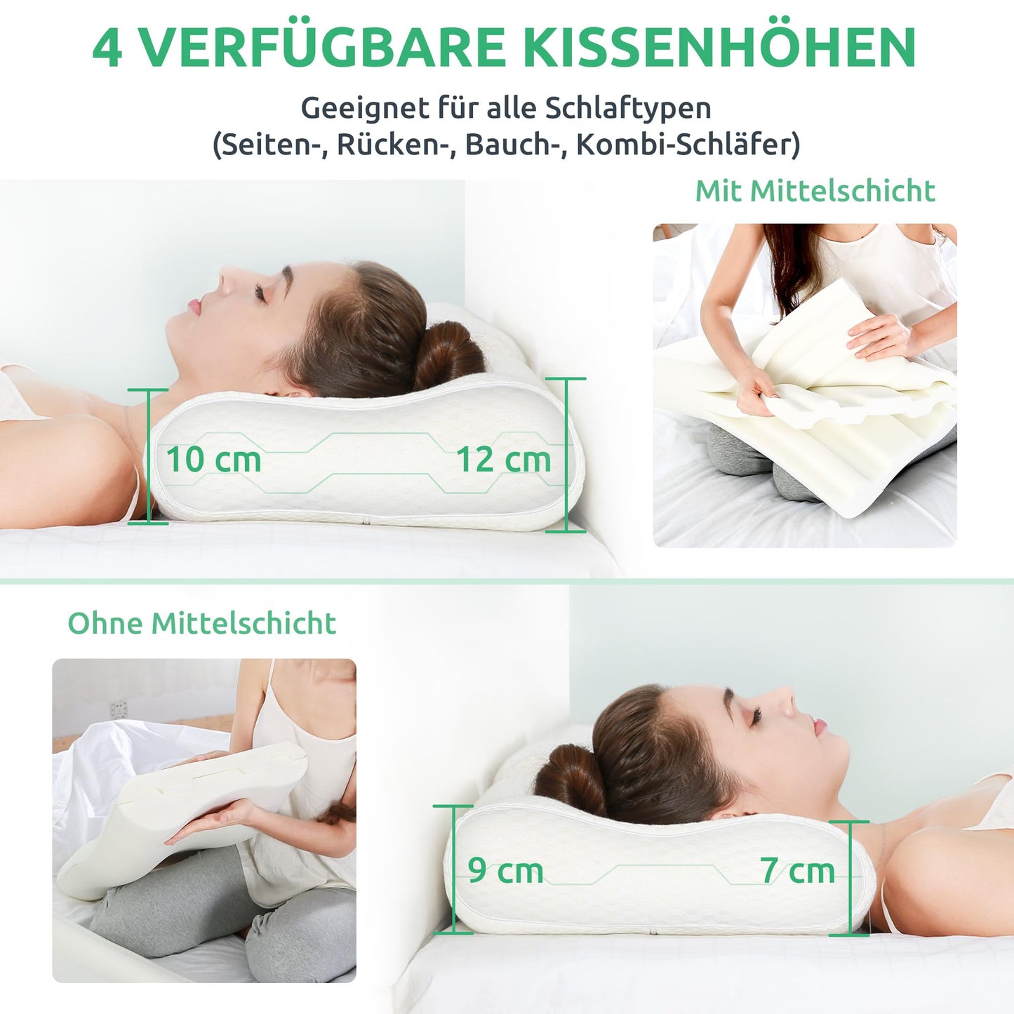 UTTU Memory Foam Sandwich Pillow, pillow to relieve neck pain, Ergonomic Neck Pillow, adjustable memory foam pillow 60x36x10cm