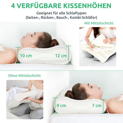 UTTU Memory Foam Sandwich Pillow, pillow to relieve neck pain, Ergonomic Neck Pillow, adjustable memory foam pillow 60x36x10cm