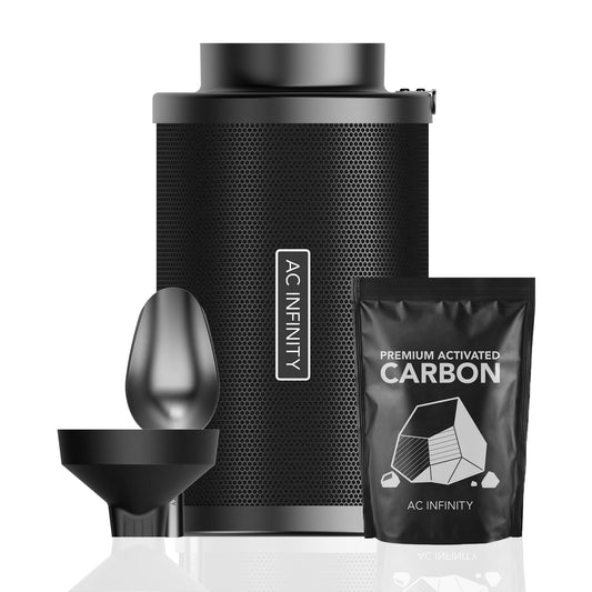 AC Infinity Refillable Activated Carbon Filter Set 150mm - with Activated Carbon Refill Pack, for odor elimination in inline fans and ventilation ducts in grow tents and hydroponics.