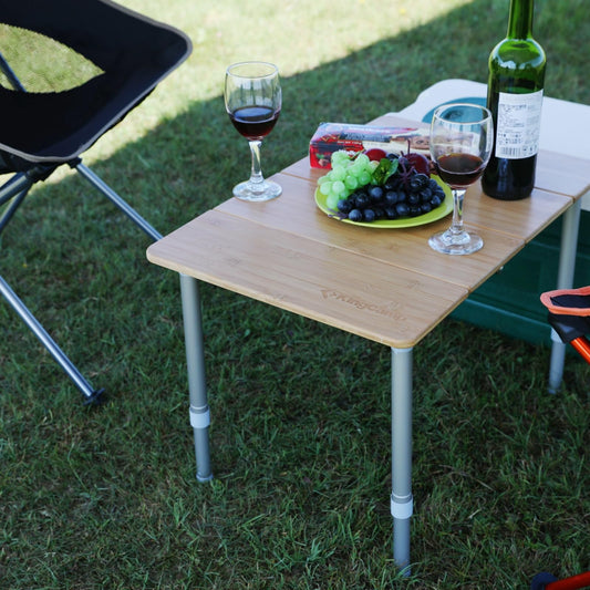 KingCamp Bamboo Camping Table Adjustable Folding Table for 1-2 People, Foldable Camping Table with 4 Folds and Carry Bag, Supports up to 80 kg, 60 x 40 cm, S-sized.