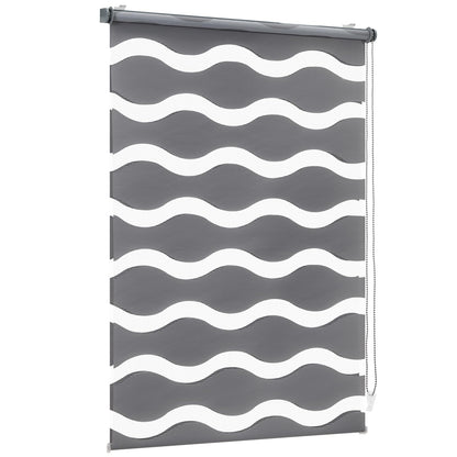 Sekey Double Roller Blind Waves Clamp Fix without drilling for windows, double roller blind 105 cm wide, duo roller blind wave blinds sun protection, 105x130cm, dark gray