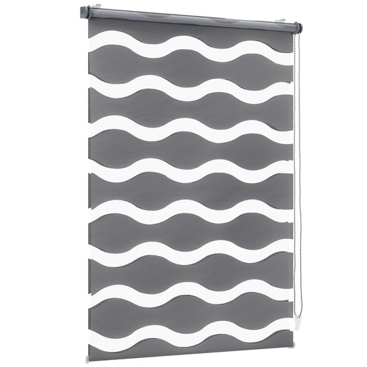 Sekey Double Roller Blind Waves Clamp Fix without drilling for windows, double roller blind 105 cm wide, duo roller blind wave blinds sun protection, 105x130cm, dark gray