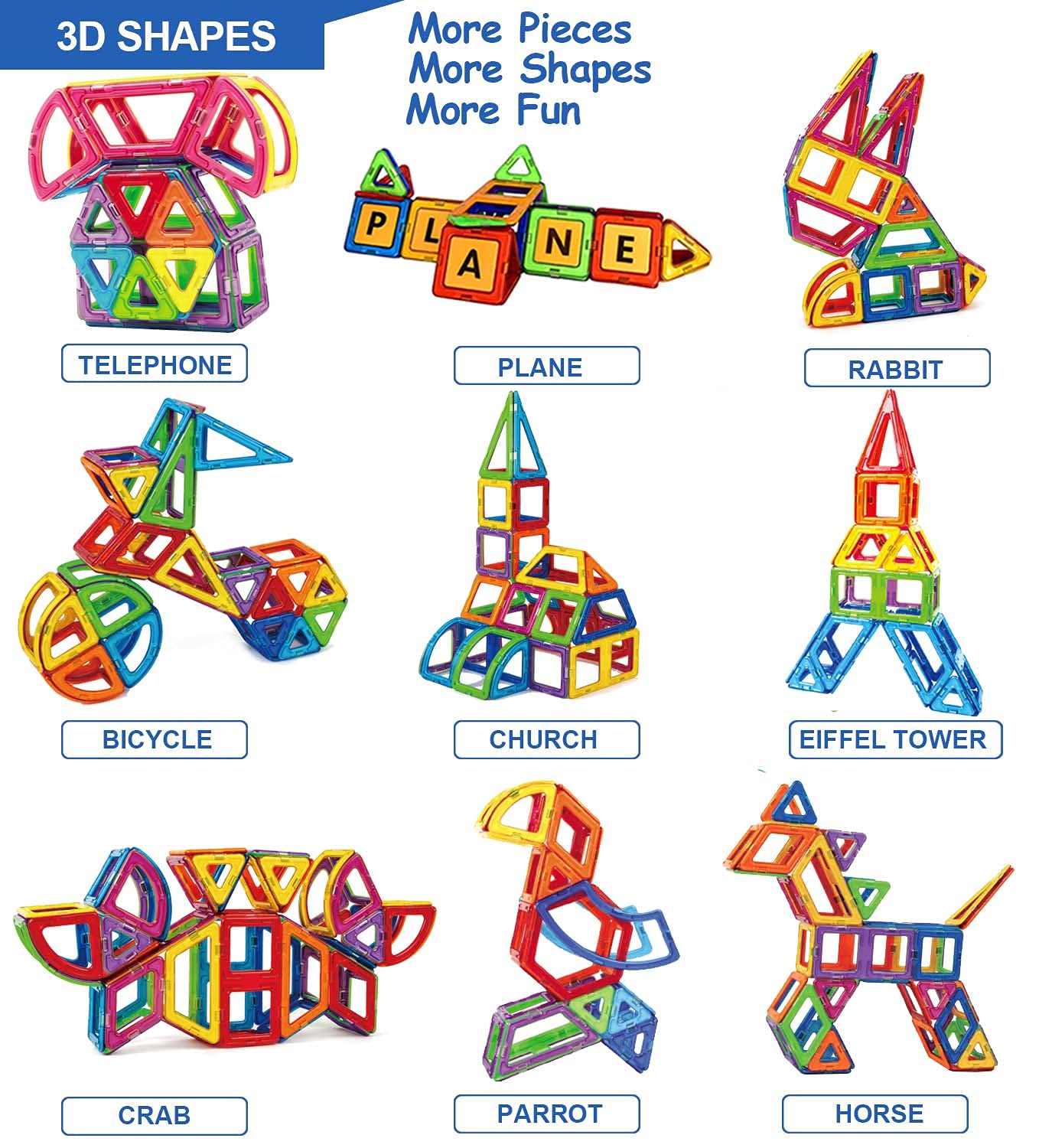 CONDIS Magnetic Building Blocks 160 Pieces, Magnetic STEM Building Set, Creative Educational Toy for Montessori Preschool Learning for Boys and Girls 3 Years and Up