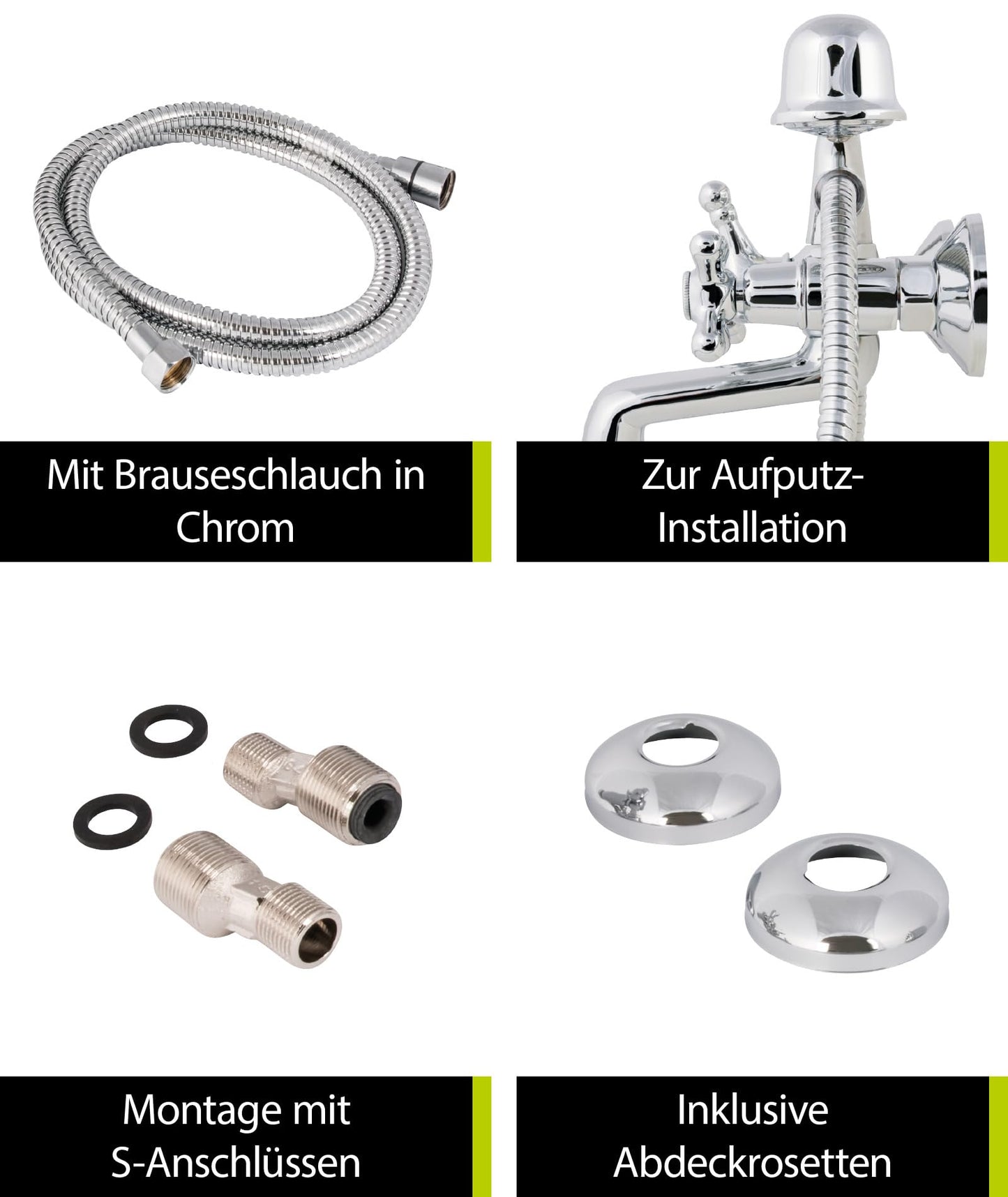aquaSu® Two-handle mixer Athena for bathtub including shower set | Retro faucet | Diverter bathtub faucet | Tub battery | Nostalgic two-handle faucet | Cross handles | Chrome | 76802 3