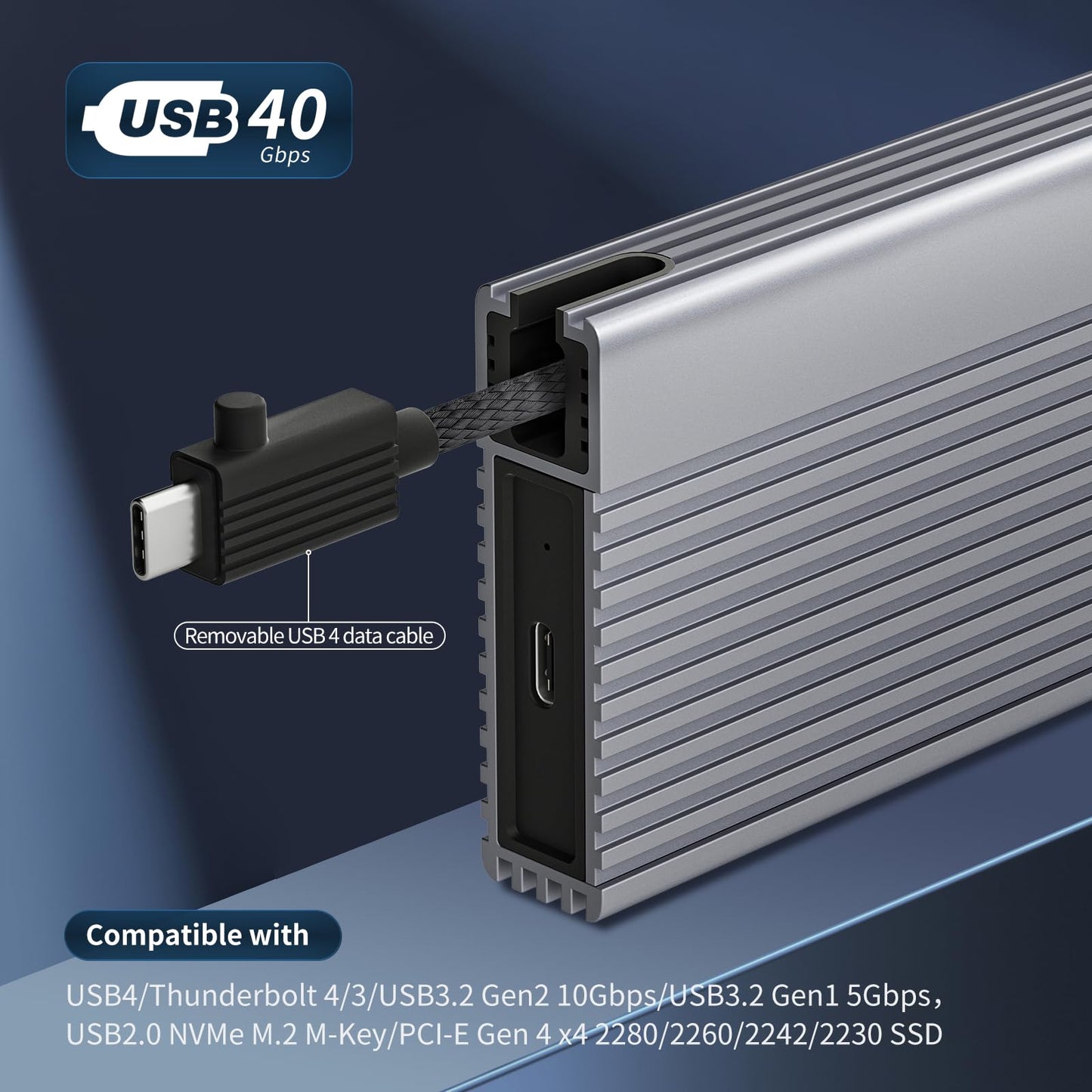 ZIKE 40Gbps M.2 NVMe SSD enclosure USB4.0 up to 3811MB/s aluminum casing Z666, compatible with Thunderbolt4 M.2 M-Key 2280, USB4 USB3.2 Gen2/Gen1 PCI-E Gen 4x4 tool-free installation.