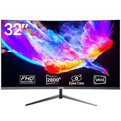 Gawfolk PC Monitor 32 inch 75Hz, PC Screen Curved Full HD 1080P, Frameless 2800R Computer Monitor with Eye Care Technology, HDMI VGA, supports VESA.
