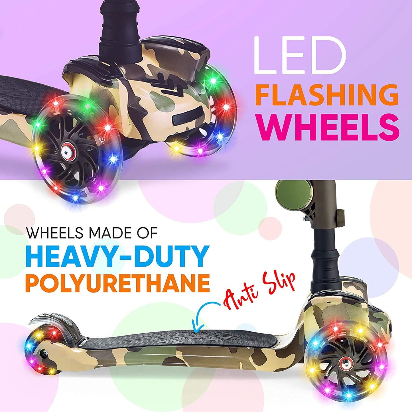 3-wheel scooter for kids - standing and cruising children's toy scooter with adjustable height, non-slip platform, flashing wheel lights, for boys/girls aged 2-12 years - Hurtle