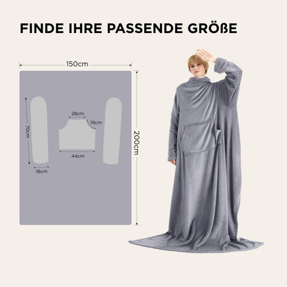 BEDSURE Blanket with Sleeves - Gifts for Women and Men, Cozy Sleeve Blanket & Sofa Blanket for Adults, Soft Full Body Blanket to Wear, Portable Throw Blanket, 150x200cm, Grey