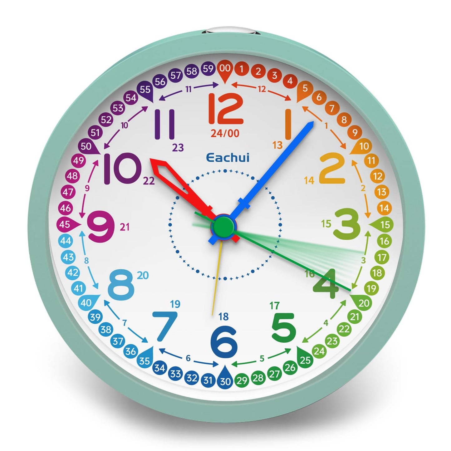 Eachui analog alarm clock for kids without ticking for boys and girls - learning alarm clock with night light, snooze, and battery operated analog quartz alarm clock, easy to set up (green)