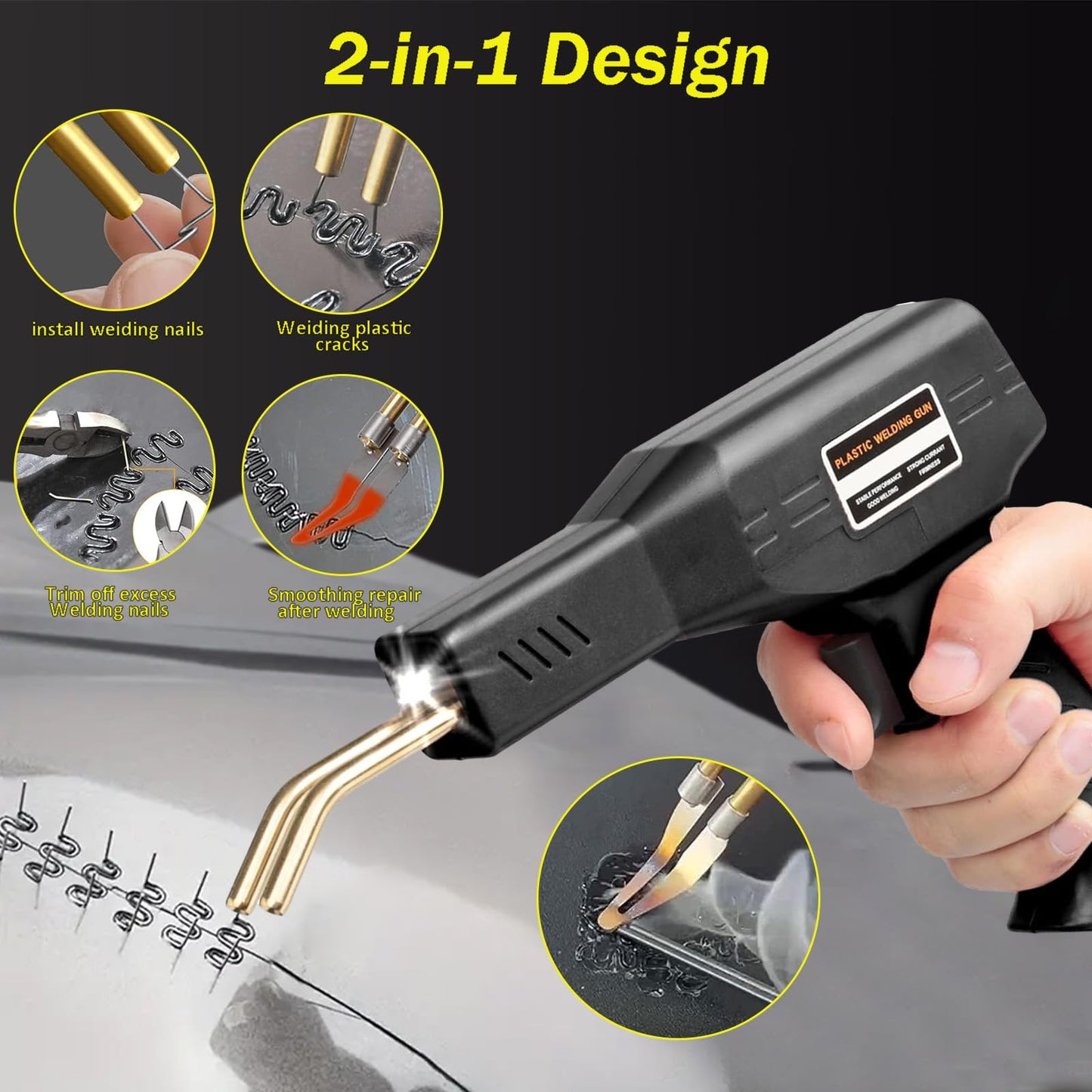 2-in-1 plastic welding machine, 150W plastic welding tool, plastic repair kit for car & motorcycle bumpers, welding kit with 800 pieces of welding nails (6 models)