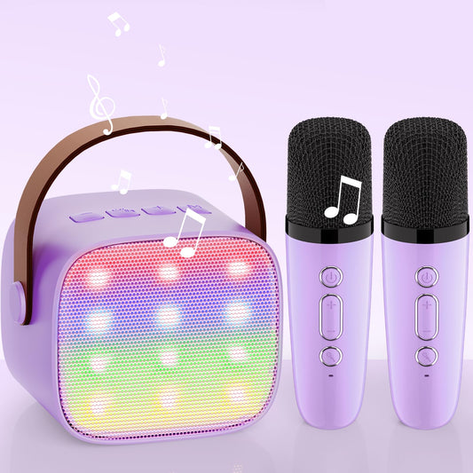 Wowstar Karaoke Machine with 2 microphones, [Premium Version] Bluetooth Karaoke Machine for kids and adults with voice changing effects & LED lights Boys Girls Gifts Home Party (Purple)