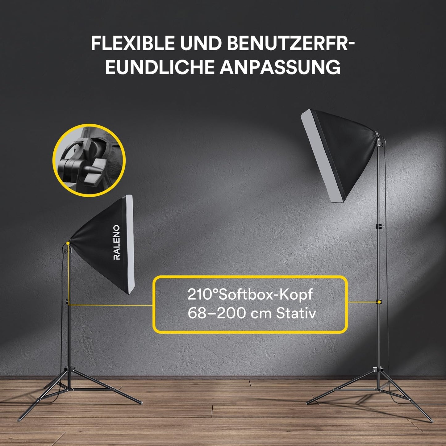 RALENO Softboxes, 2 x 50W LED Softbox Photo Studio Set, 2 x 50 x 50 cm Photo Light with 5500K Bulb and Stand for Portrait Photography, Game Streaming, YouTube Video Photography