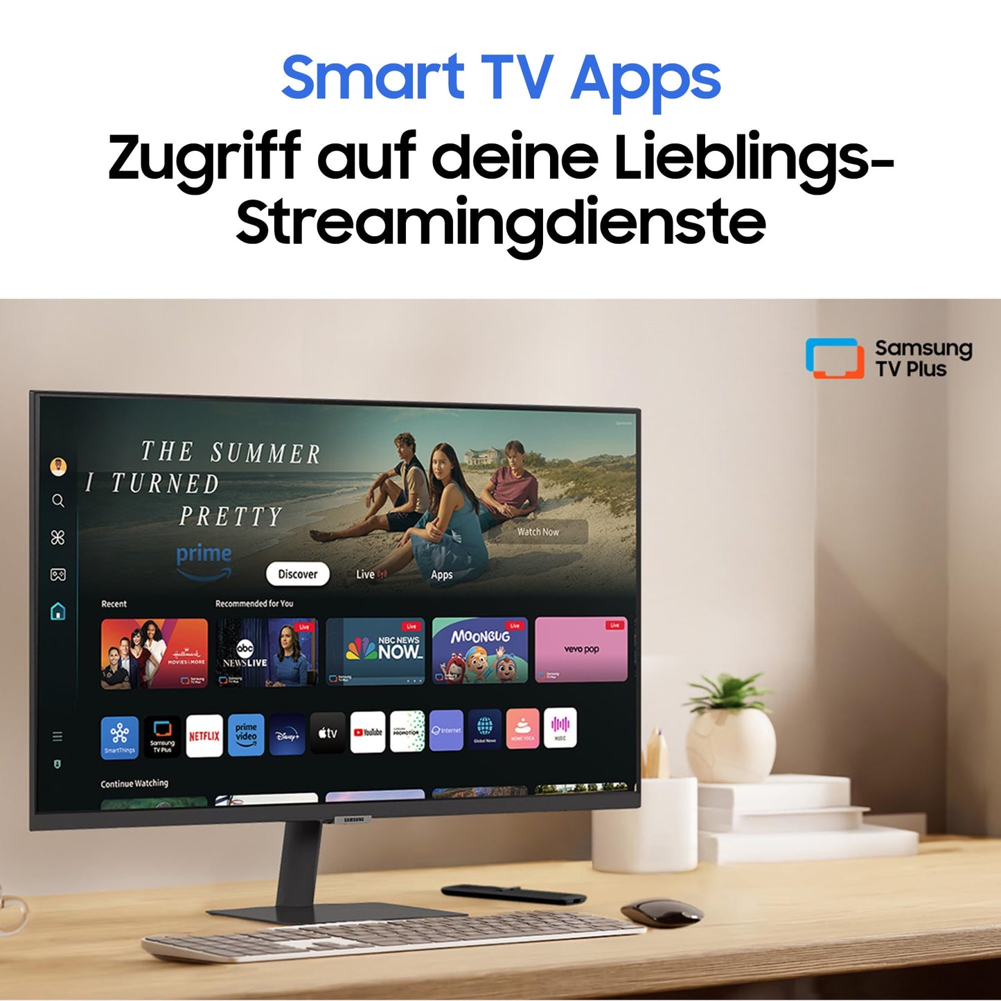 Samsung M70D Smart Monitor, 32 inch, 4K AI upscaling, UHD, 60 Hz, streaming monitor with entertainment and gaming hub, screen with speakers, smart TV apps with remote control, LS32DM700UUXEN.