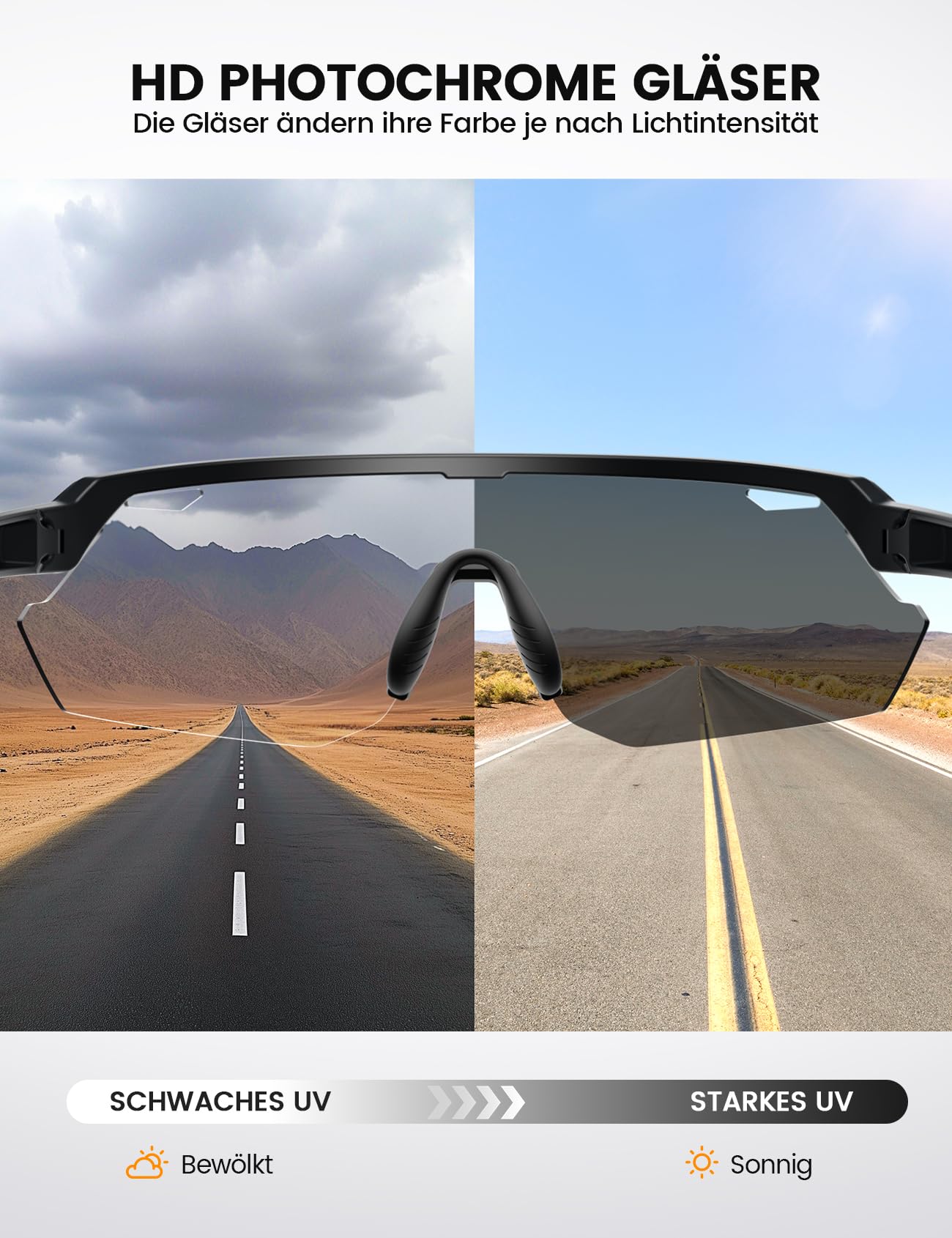 Lamicall cycling glasses for men, quick glasses for women - [3S self-tinting] [28g TR-90 ultralight] cycling sunglasses with adjustable nose pads & temples, UV400 running glasses sports glasses for cycling/running.